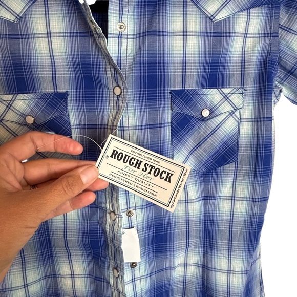 Panhandle Rough Stock Blue Plaid Button-Up Women’s Shirt Size Extra Small - Picture 2 of 5